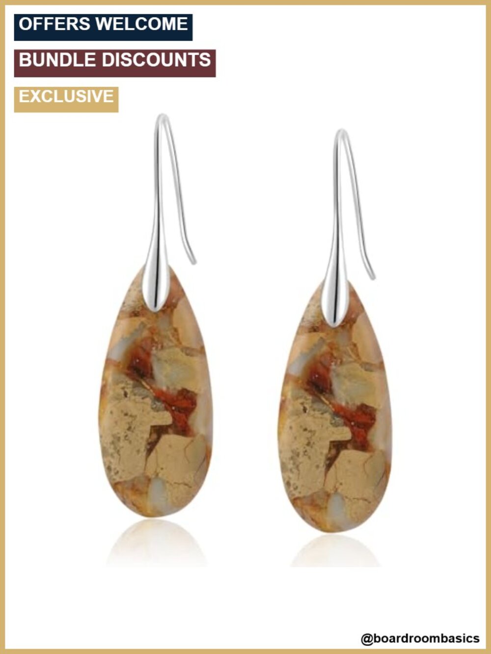 Natural Stone Fishhook Drop Dangle Earrings Statement Gold Silver Earrings